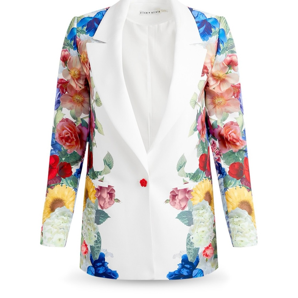 Alice + Olivia Vibrant Floral Blazer - White and Multicolor